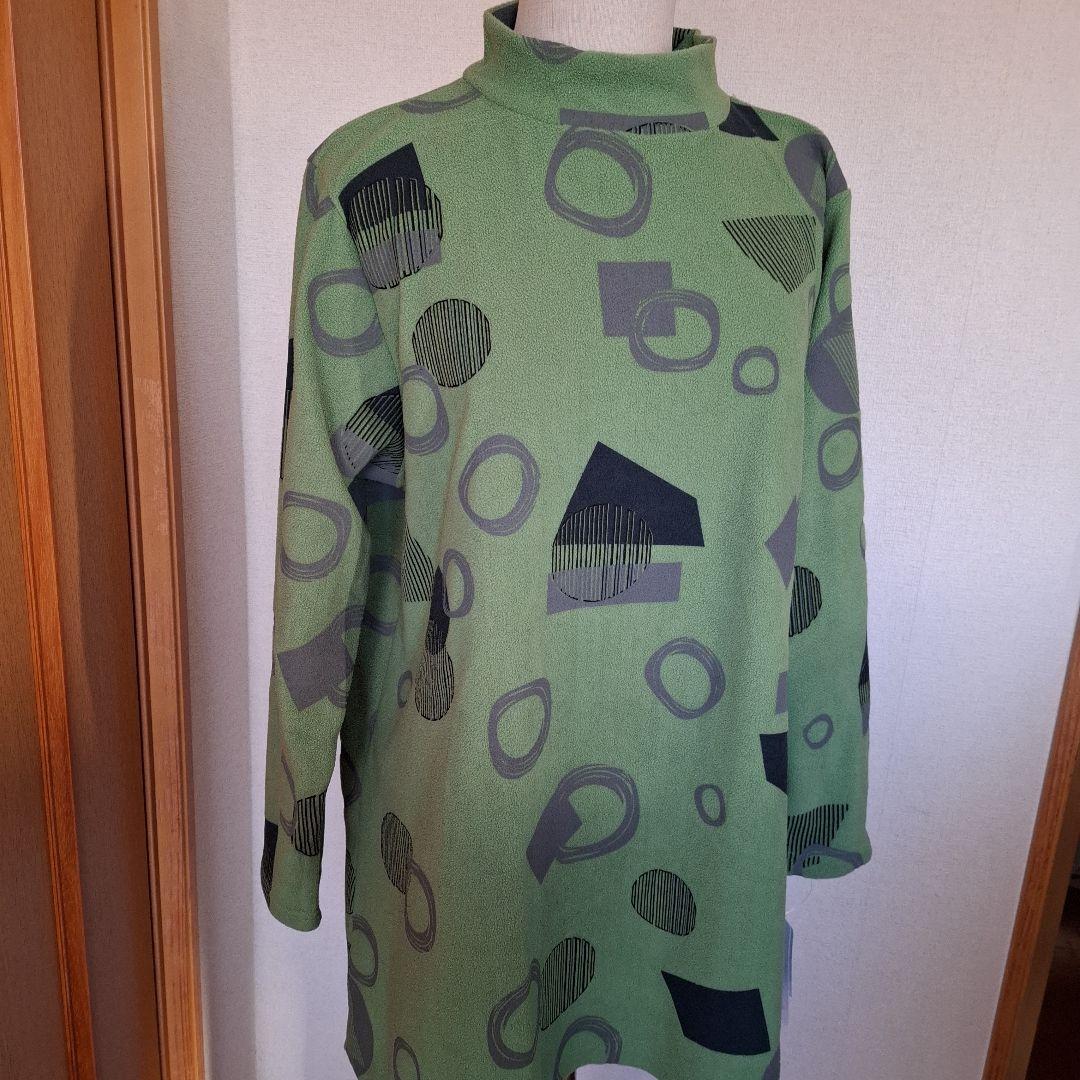 今季新作タグ付き暖かフリースグリーンAラインチュニック