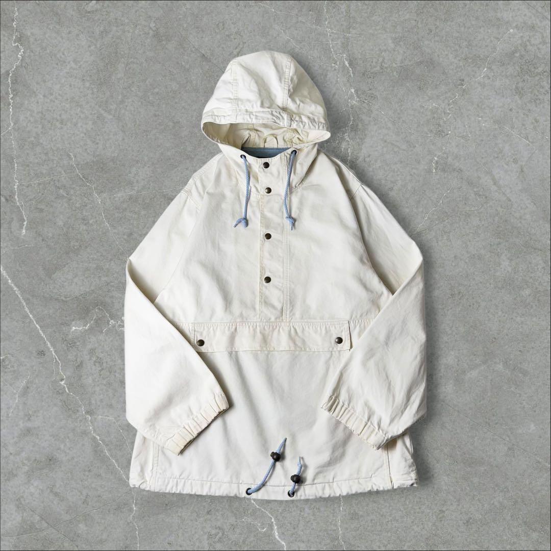 80s Eddie Bauer 黒タグ コットンアノラックパーカー 生成り 白