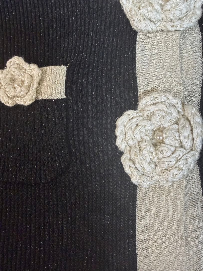 スーパービューティー❤︎ ラメ入り配色デザイン花モチーフニットアンサンブル44