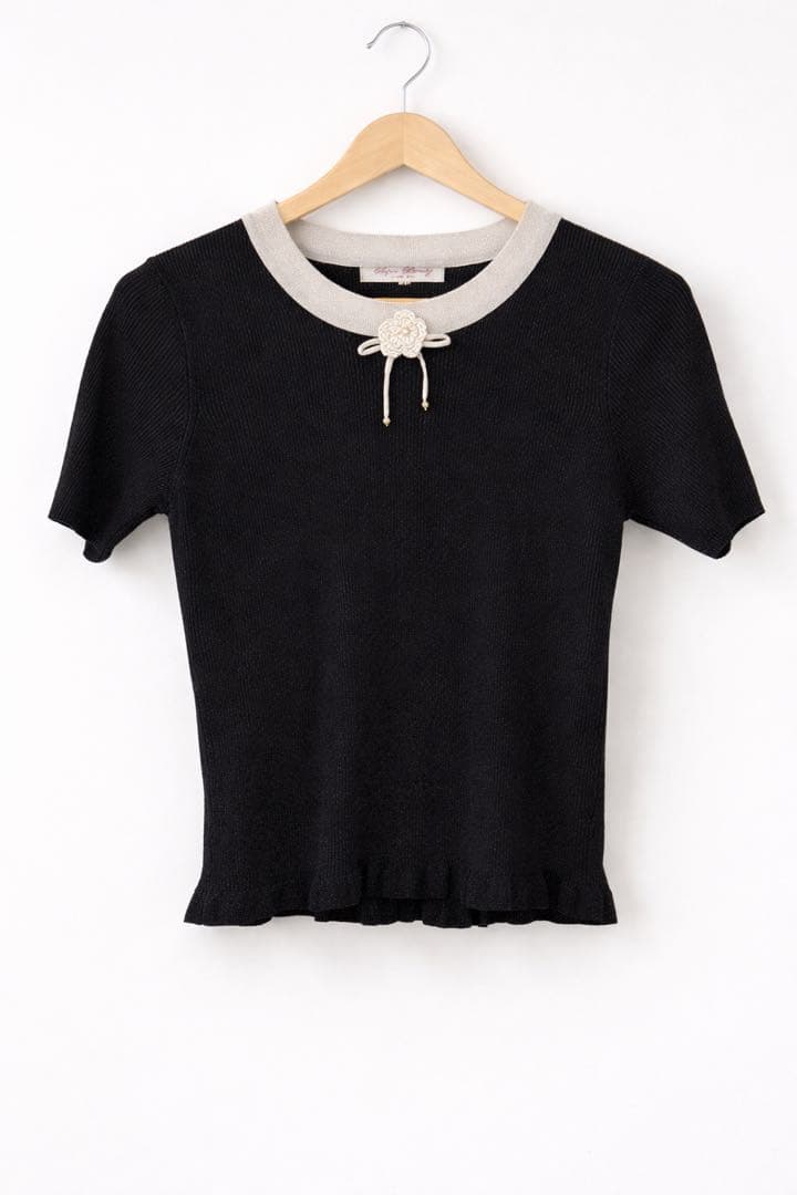 スーパービューティー❤︎ ラメ入り配色デザイン花モチーフニットアンサンブル44