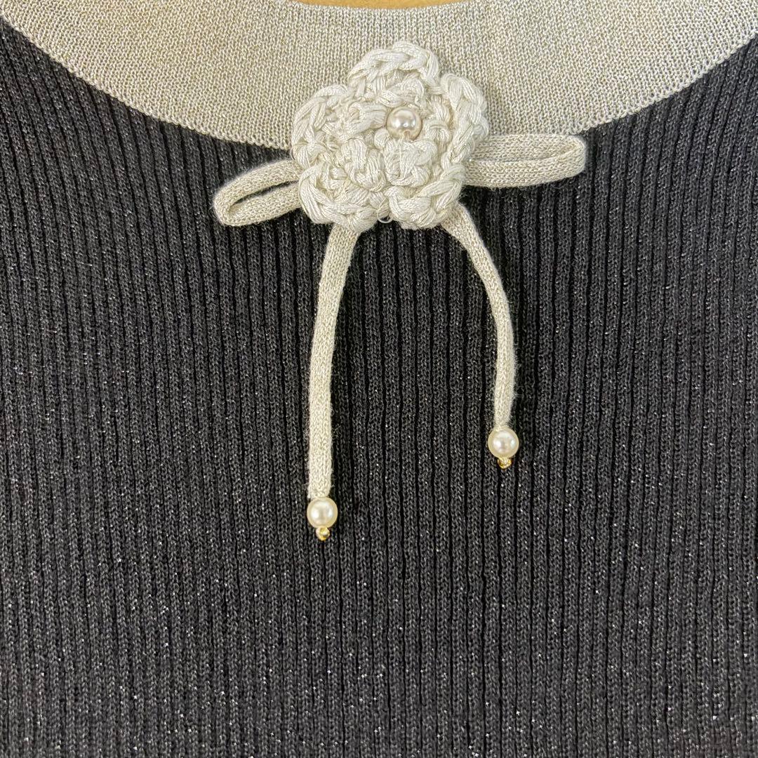 スーパービューティー❤︎ ラメ入り配色デザイン花モチーフニットアンサンブル44