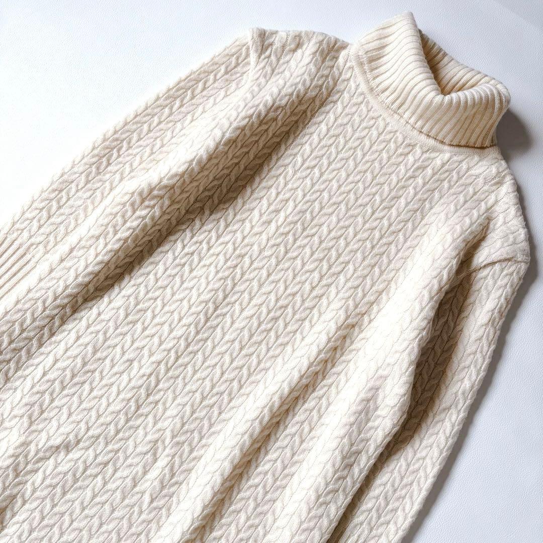 可愛い♡ルネ ウールカシミヤ ケーブルニットワンピース タートルネック リブ S