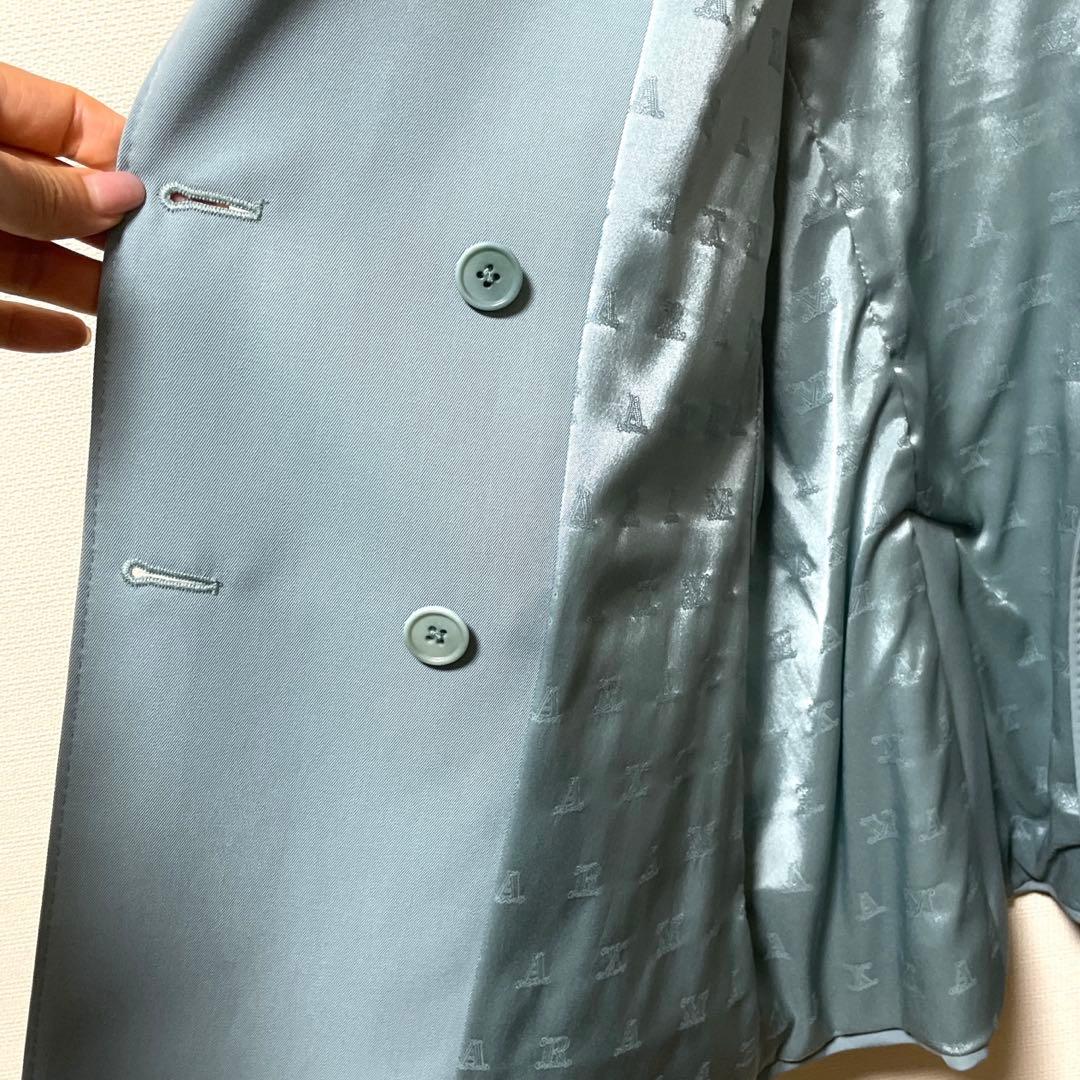 MaxMara 白タグ ブルー46 ダブルブレスト テーラード ロールアップ