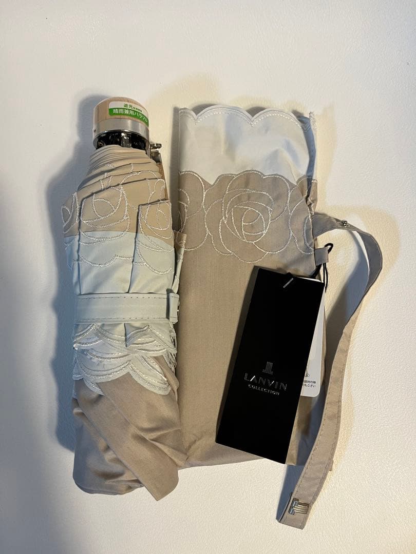 LANVIN ランバン　晴雨兼用折りたたみ傘 バイカラーローズ刺繍
