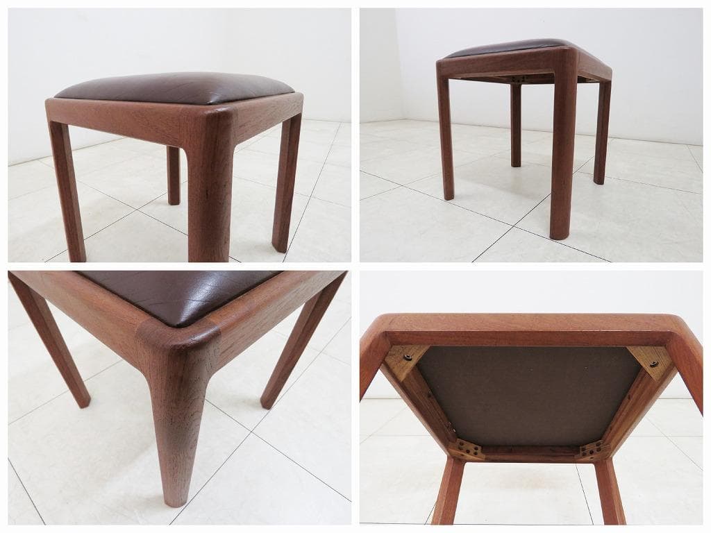 ケイ様 青林製作所 ヴィンテージ チーク無垢材×本革 ブラウン スツール ③