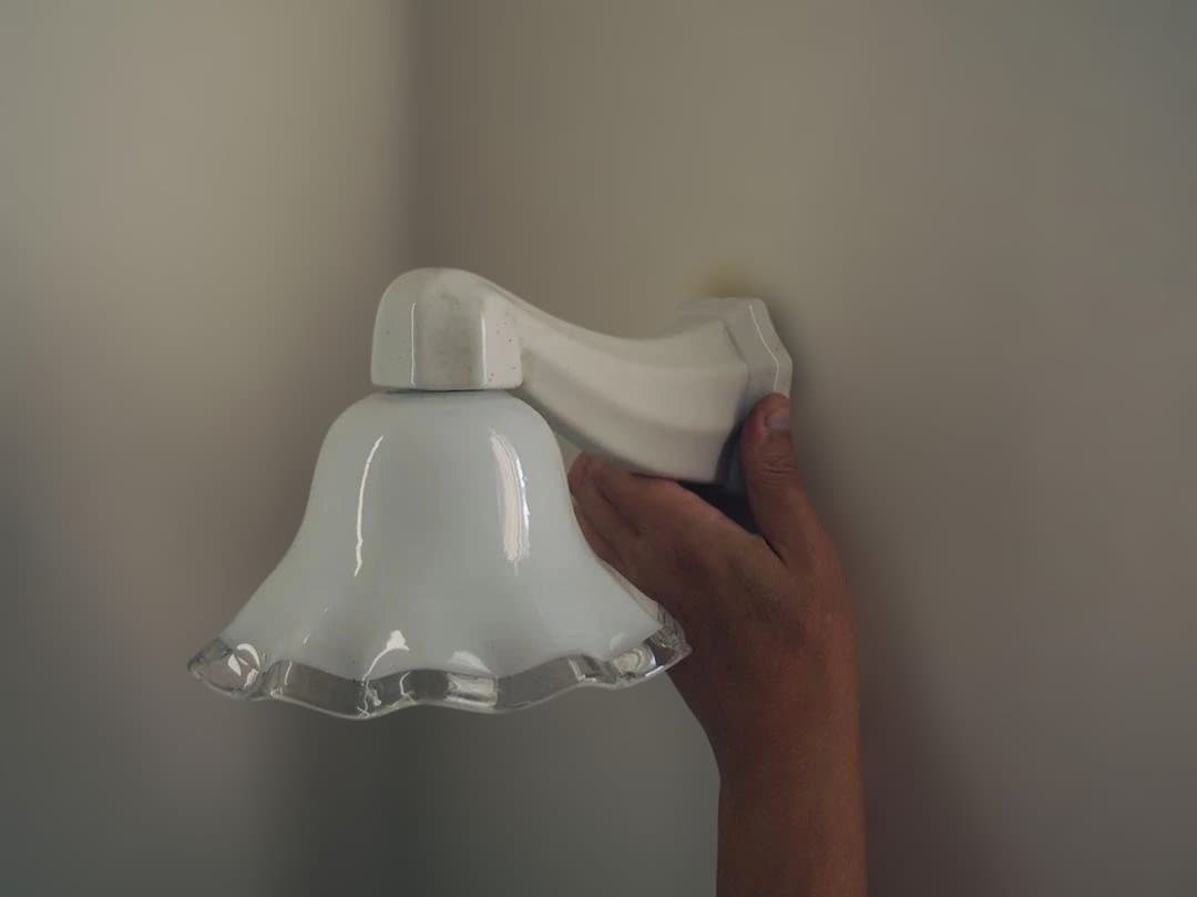 陶器アーム付ミルクガラスランプ パウダールーム アールデコデザイン/K311