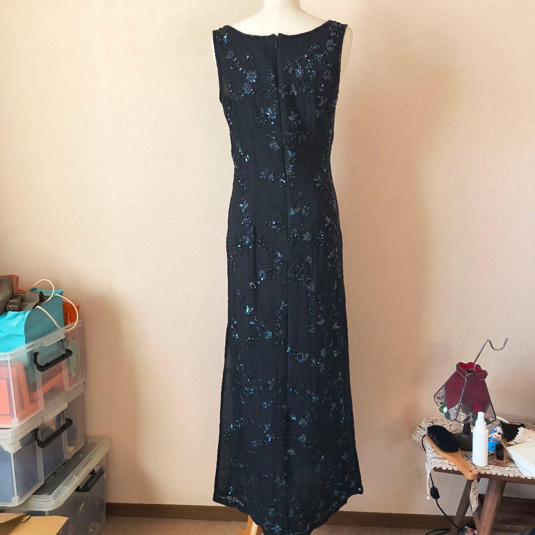 アドリアナパペル 黒のビーズ刺繍 ロングドレス us6 シルク パーティ