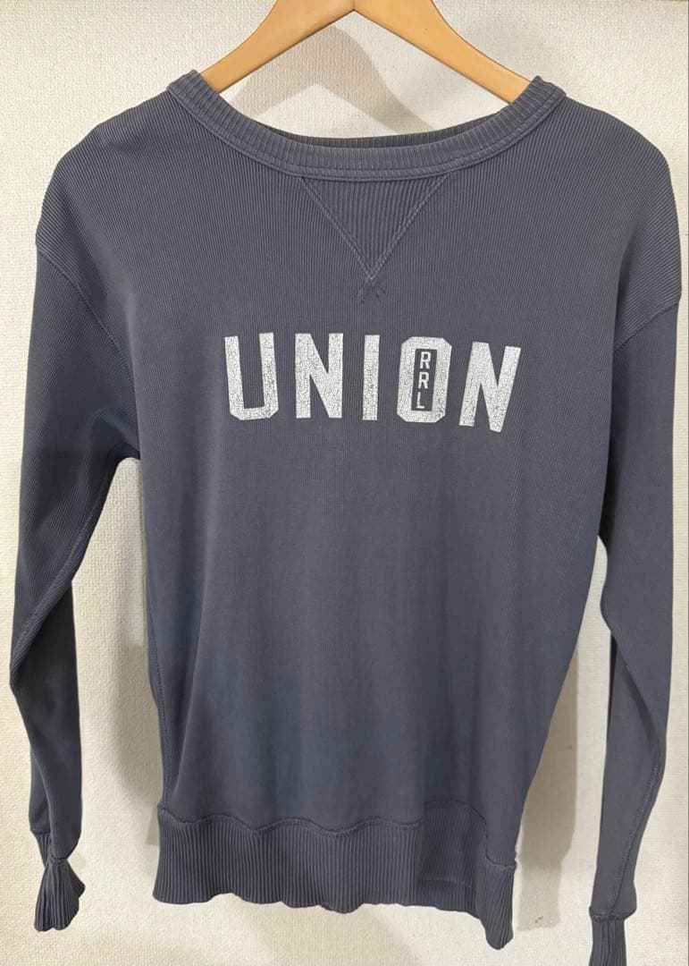 ダブルアールエル　UNIONロゴ スウェット フェード加工　ウォッシュ加工