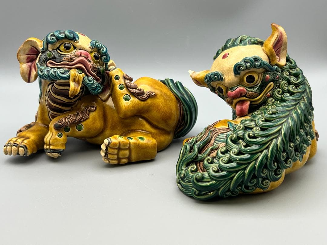 両獅子　置物　智盧　陶光　林智信　交趾焼　陶磁器　台湾交趾