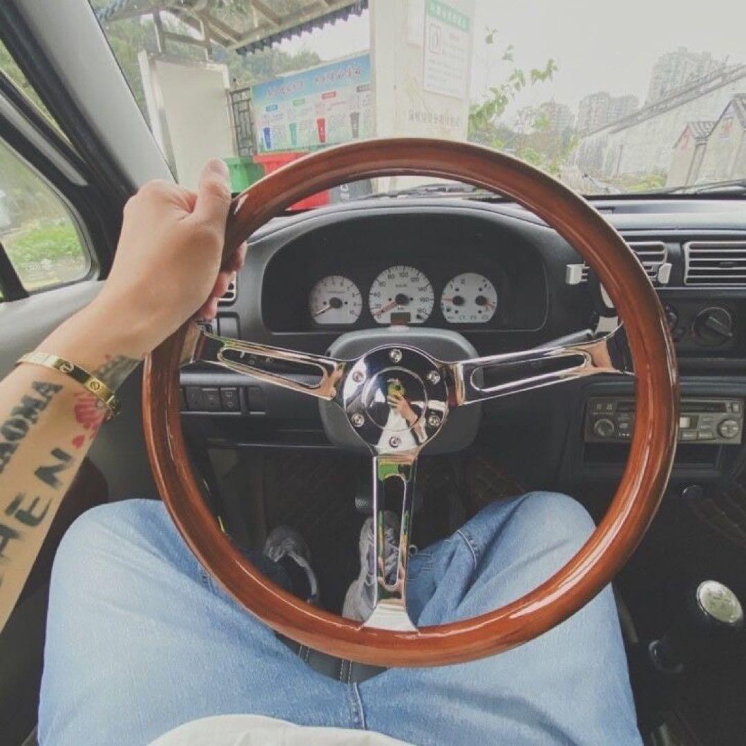 ウッド スポーク ステアリング 本体14インチ350mm 金属3スポーク新品