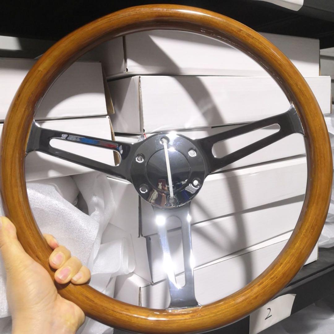 ウッド スポーク ステアリング 本体14インチ350mm 金属3スポーク新品