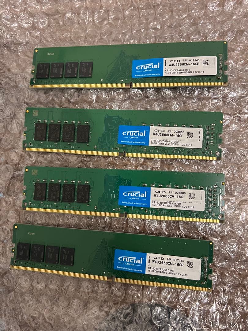 メモリ Crucial DDR4-2666 4枚 64GB(16GBx4)