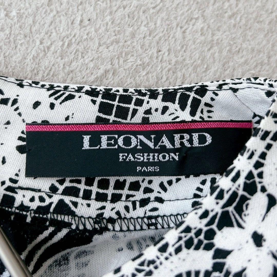 美品✨ LEONALD レオナール　ブラウス　長袖　花柄　トリム　黒×白　M
