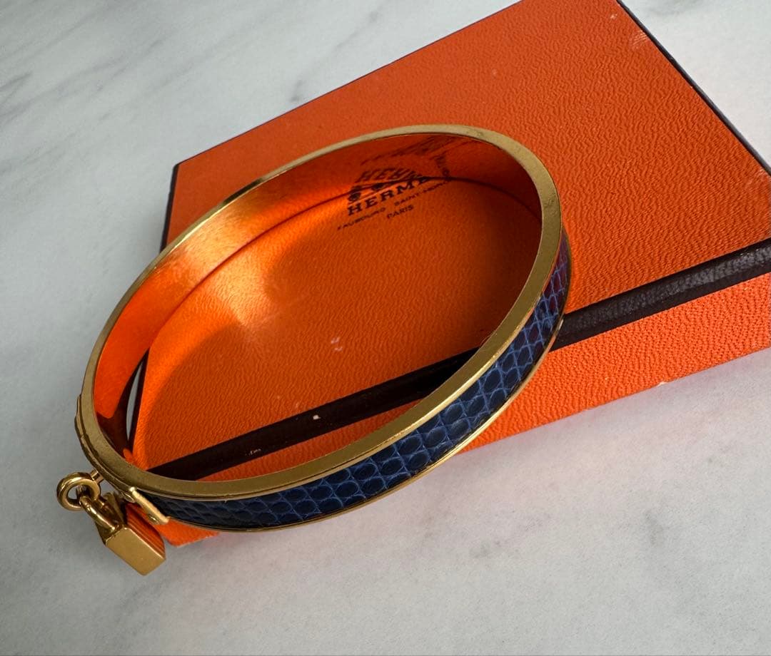 美品 希少 HERMES ゴールド ネイビー バングル