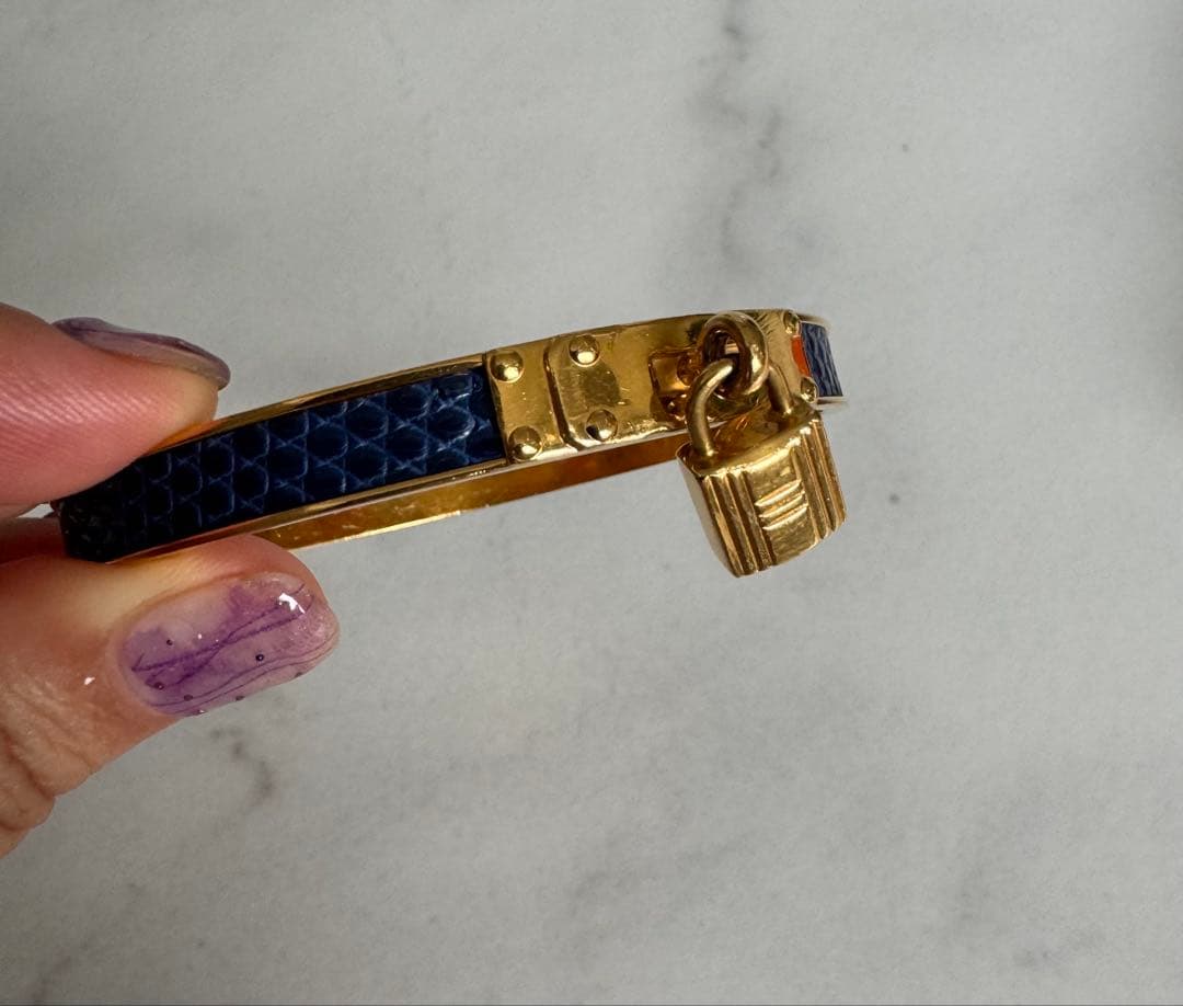 美品 希少 HERMES ゴールド ネイビー バングル