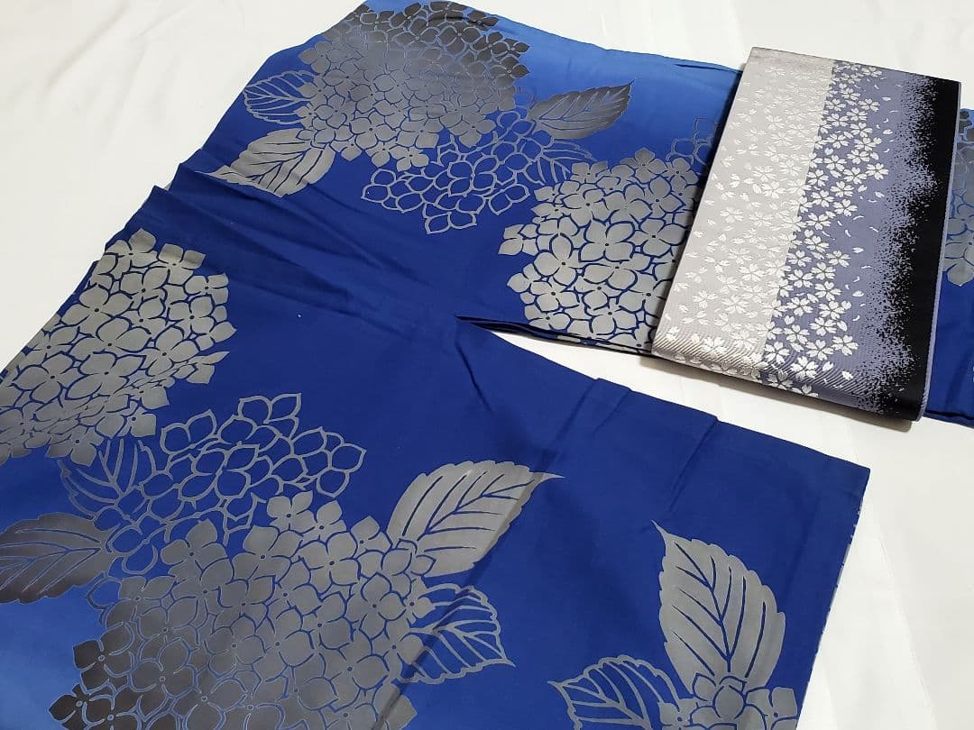 B 竺仙 紫陽花模様 グラデーション 綿 夏物 着物 浴衣・半幅帯 2点セット