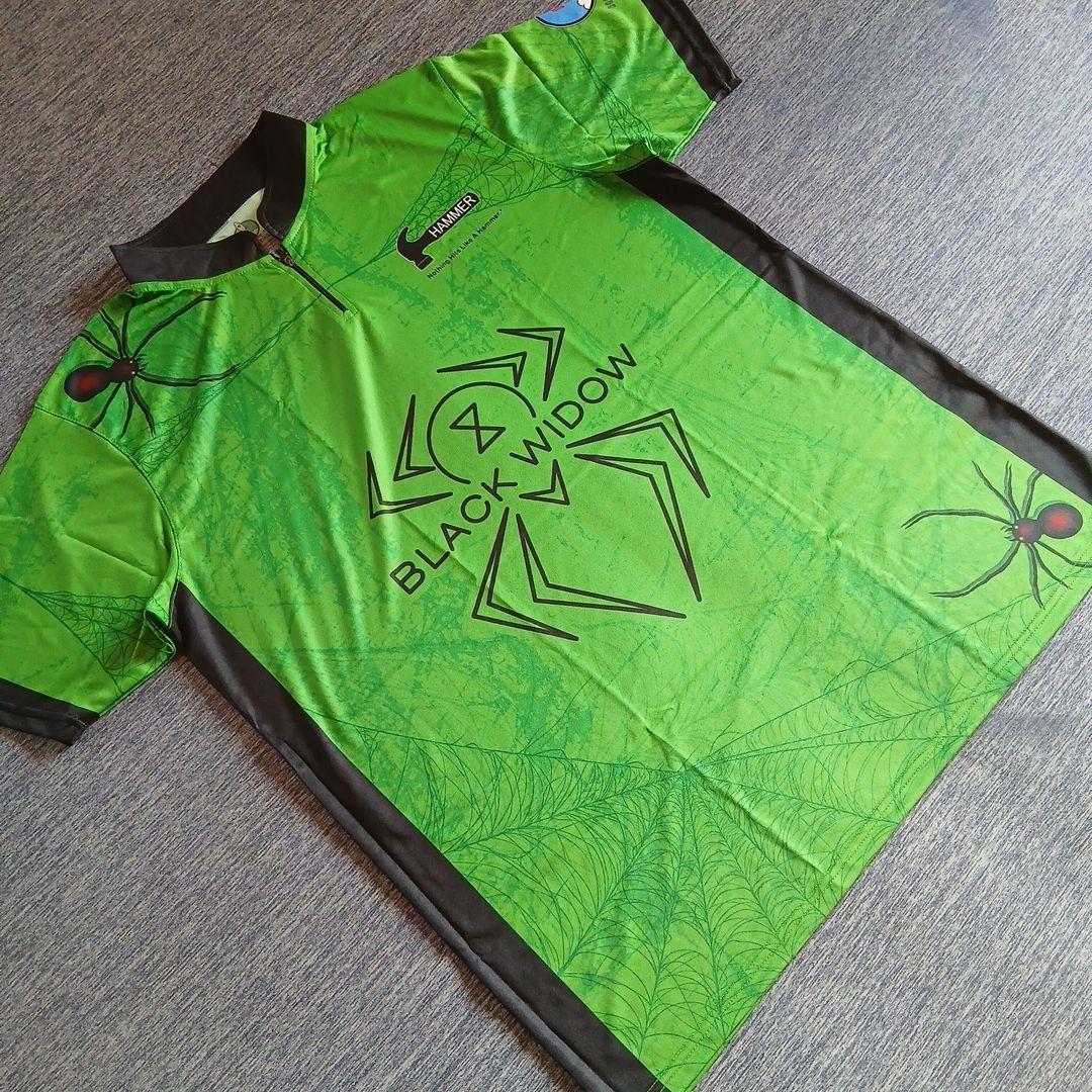 ボウリングウェア　サイズ3XL　ブラックウィドー　グリーン　スパイダー　ハンマー