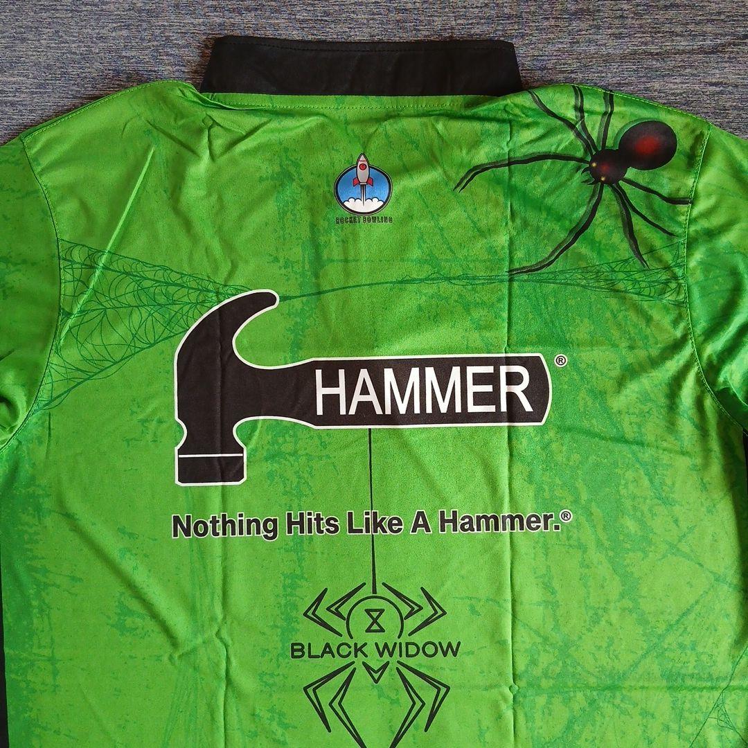ボウリングウェア　サイズ3XL　ブラックウィドー　グリーン　スパイダー　ハンマー