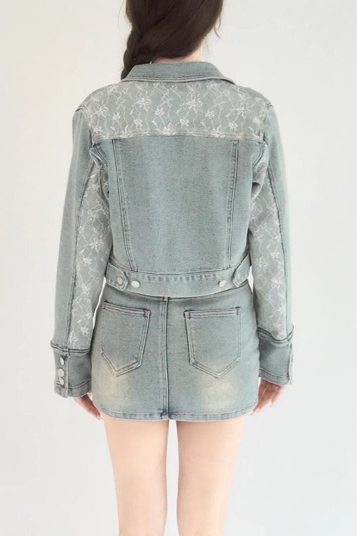 ジャケット・アウター yilon BLOSSOM LACE DENIM JACKET