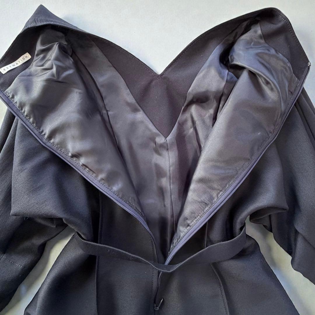 ESTNATION/エストネーション ダブルクロスVネックワンピース　紺　長袖