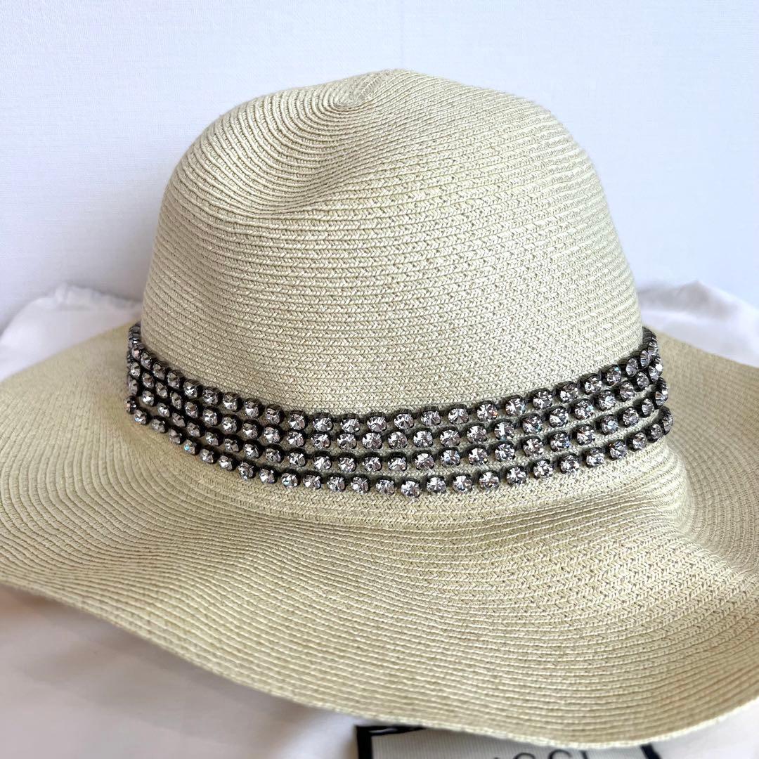 GUCCI グッチ 新品未使用 クリスタルビジューストローハット