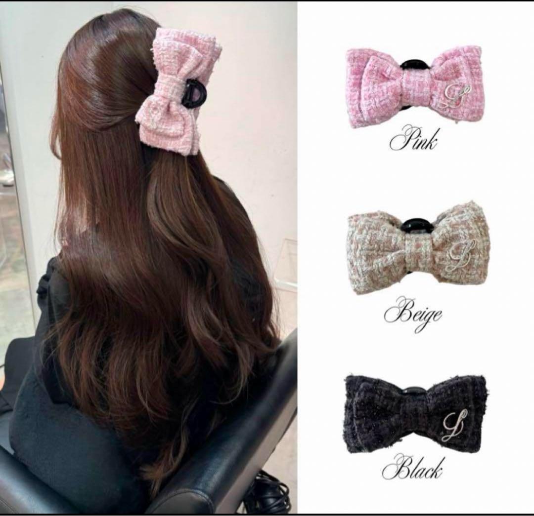 ルミニョン tweed ribbon hair clip ヘアクリップ ピンク
