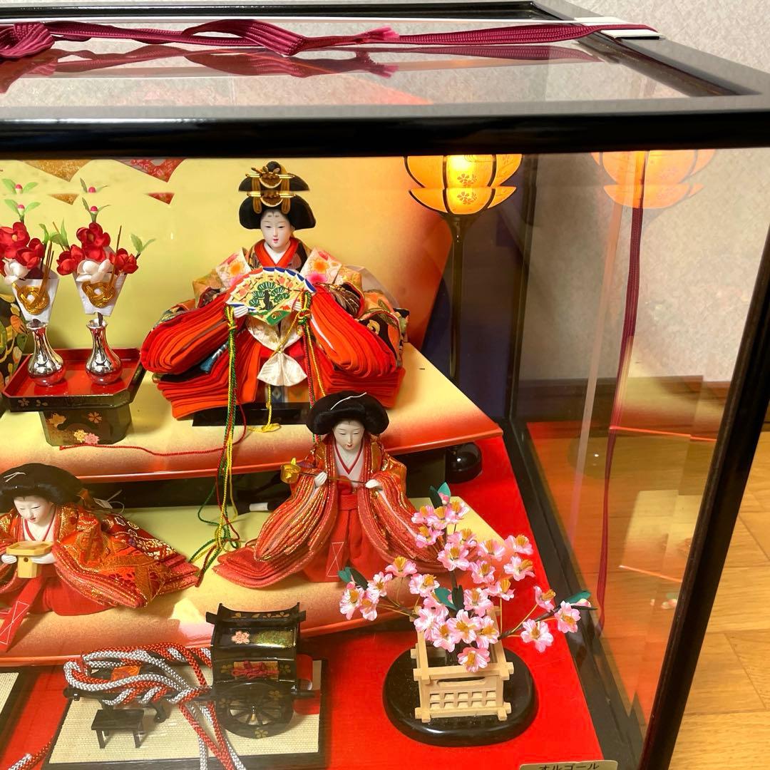 雛人形セット　平安清玉　新上　茶子五人　ガラスケース入り　おひなさま