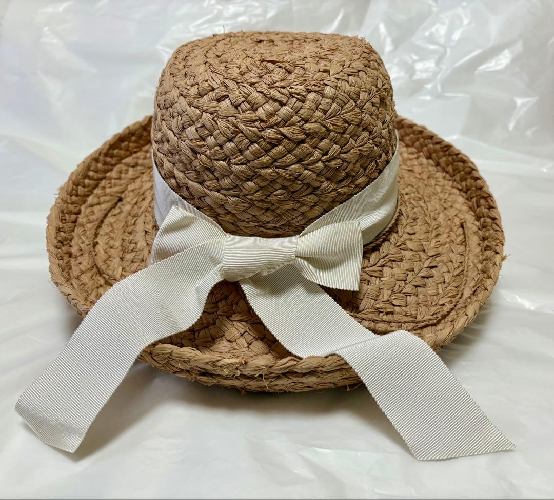 【美品】HELEN KAMINSKI ラフィア　ヘリンボーン　ハット　後リボン