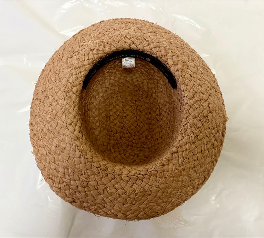 【美品】HELEN KAMINSKI ラフィア　ヘリンボーン　ハット　後リボン