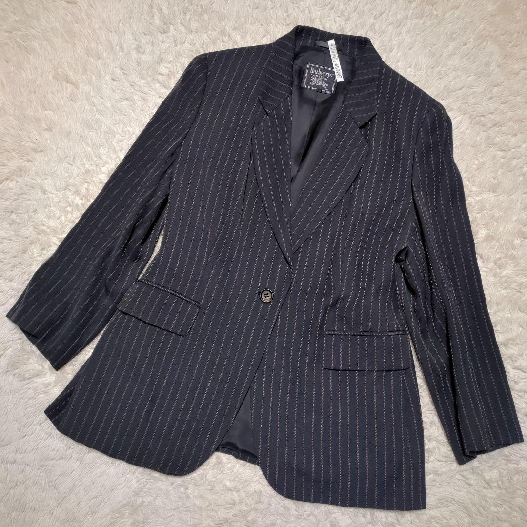 美品！BURBERRY　テーラードジャケット　15号　2XL　黒　ストライプ