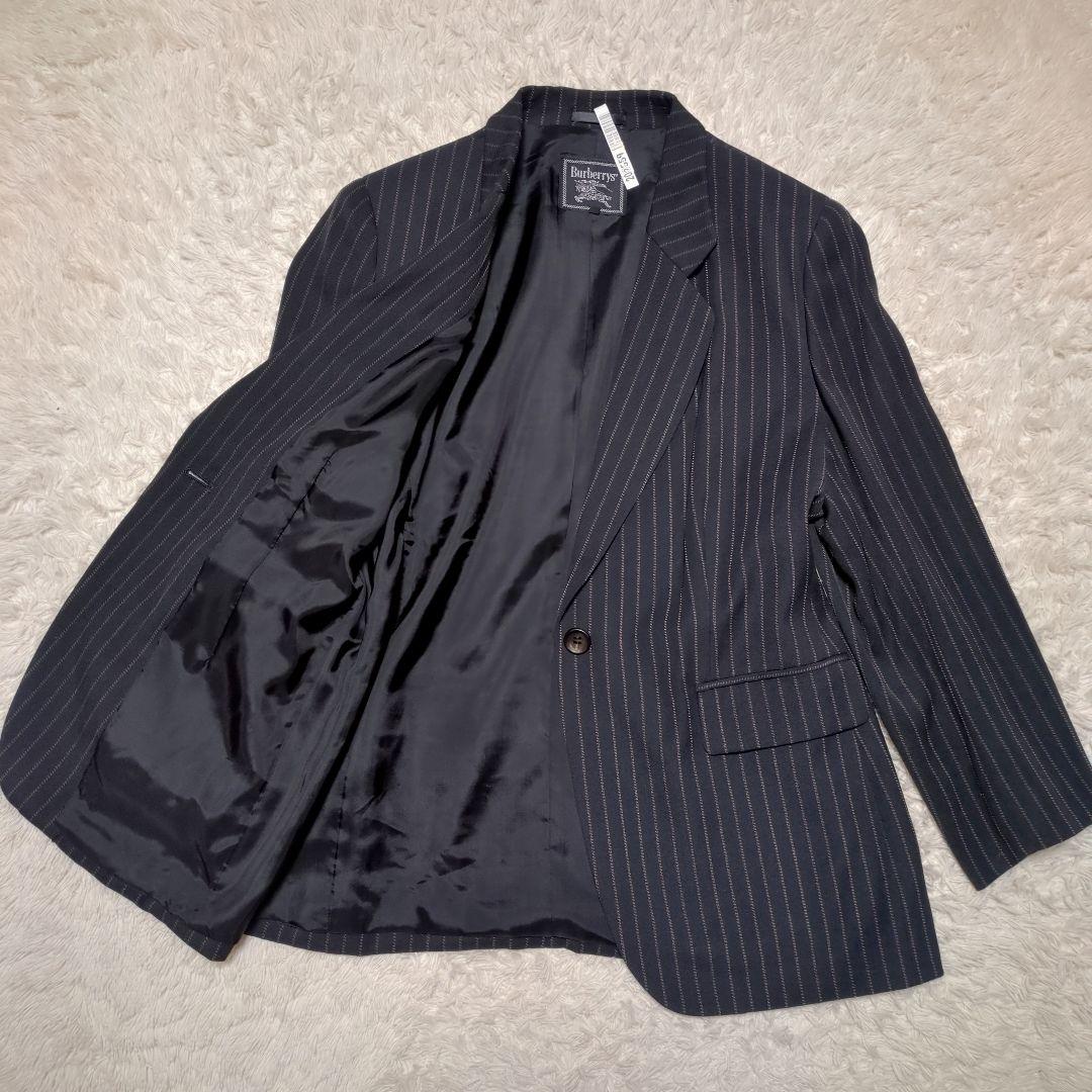 美品！BURBERRY　テーラードジャケット　15号　2XL　黒　ストライプ