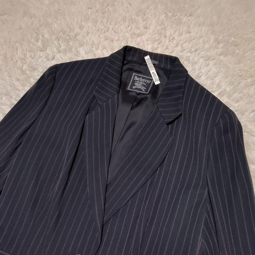 美品！BURBERRY　テーラードジャケット　15号　2XL　黒　ストライプ
