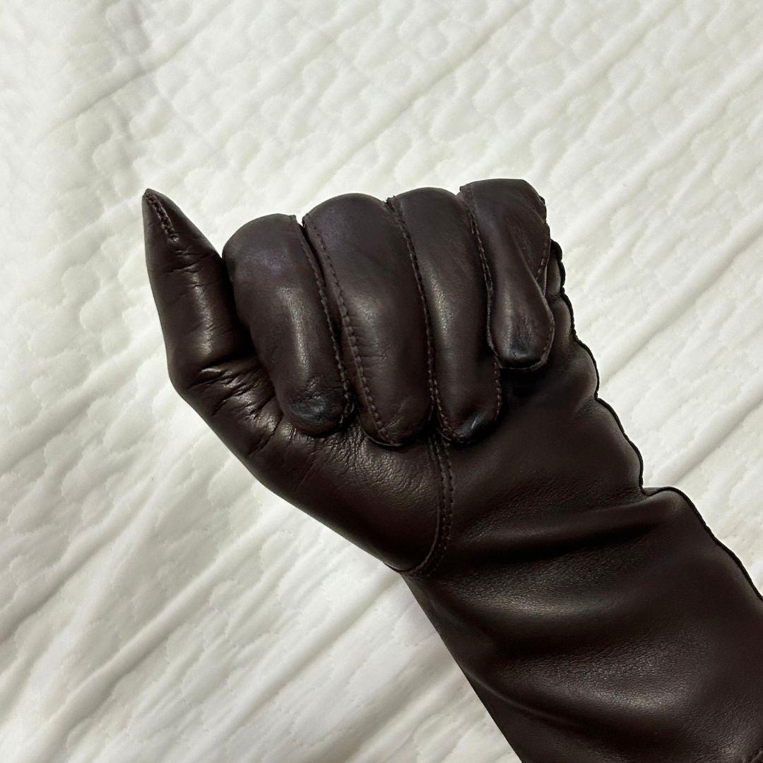 【美品】シャネル カシミヤライニング ブラウン レザー手袋 ジップ付き 7