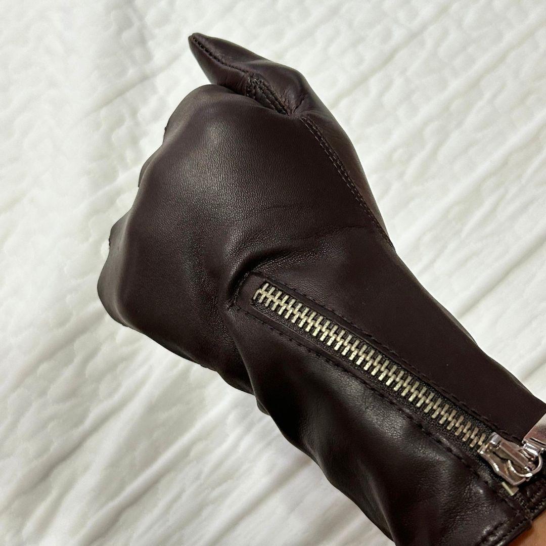 【美品】シャネル カシミヤライニング ブラウン レザー手袋 ジップ付き 7