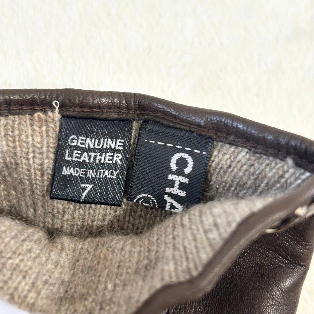 【美品】シャネル カシミヤライニング ブラウン レザー手袋 ジップ付き 7