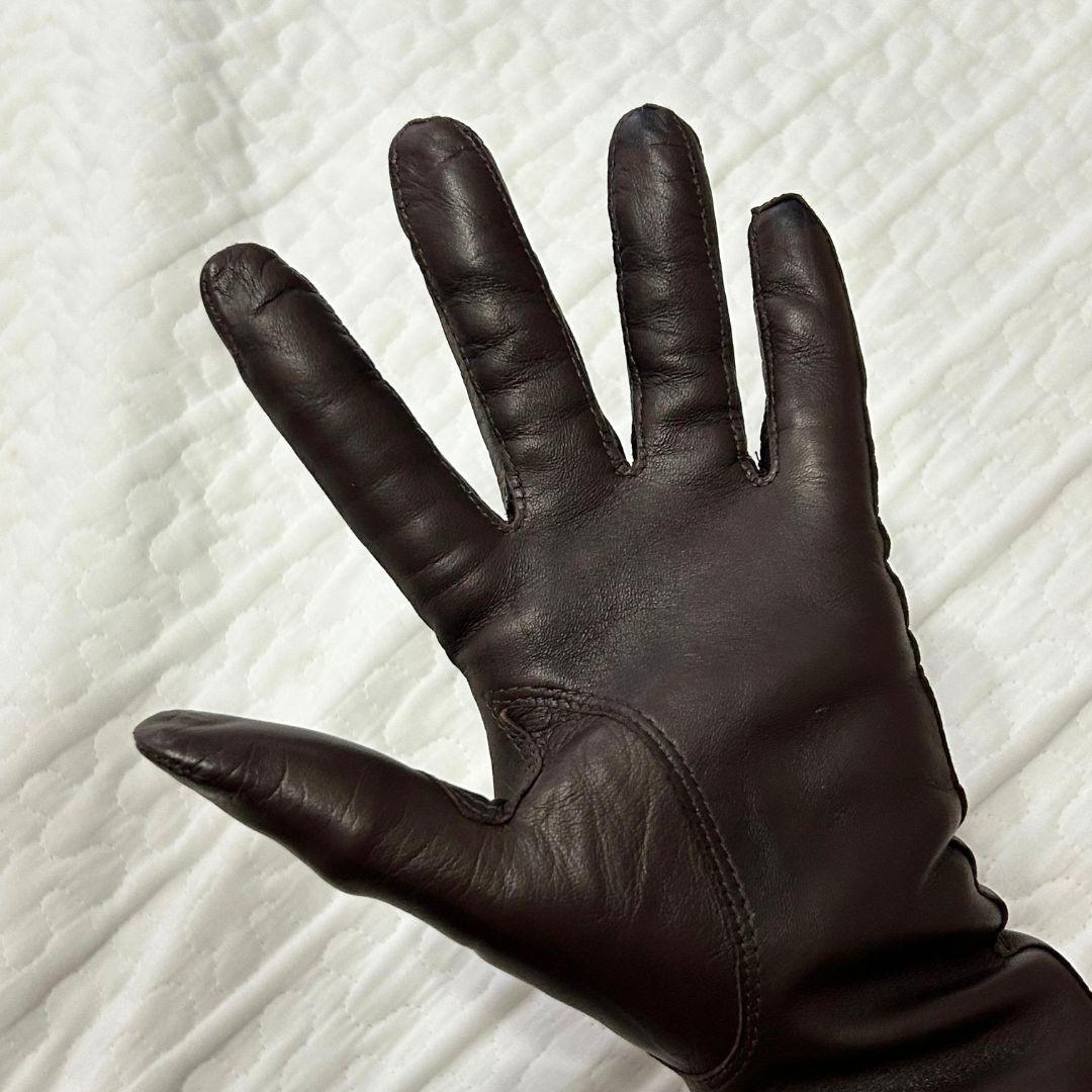 【美品】シャネル カシミヤライニング ブラウン レザー手袋 ジップ付き 7