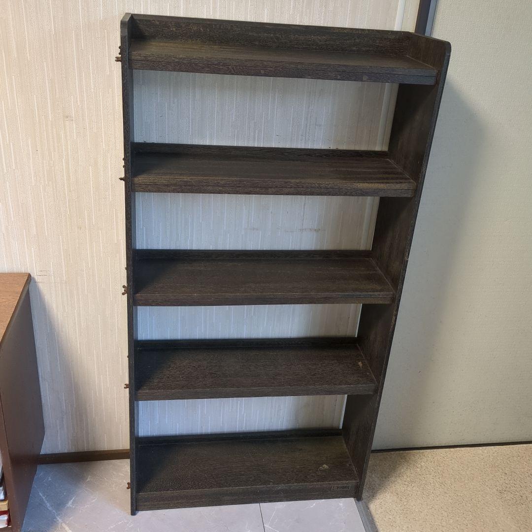 アンティークダークグリーン木製5段本棚　オープンラック