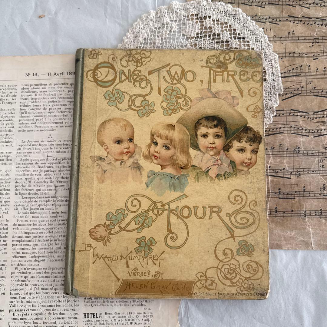 稀少1889年アンティーク美しい挿絵の絵本　洋書　古書ジャンクジャーナル額装に