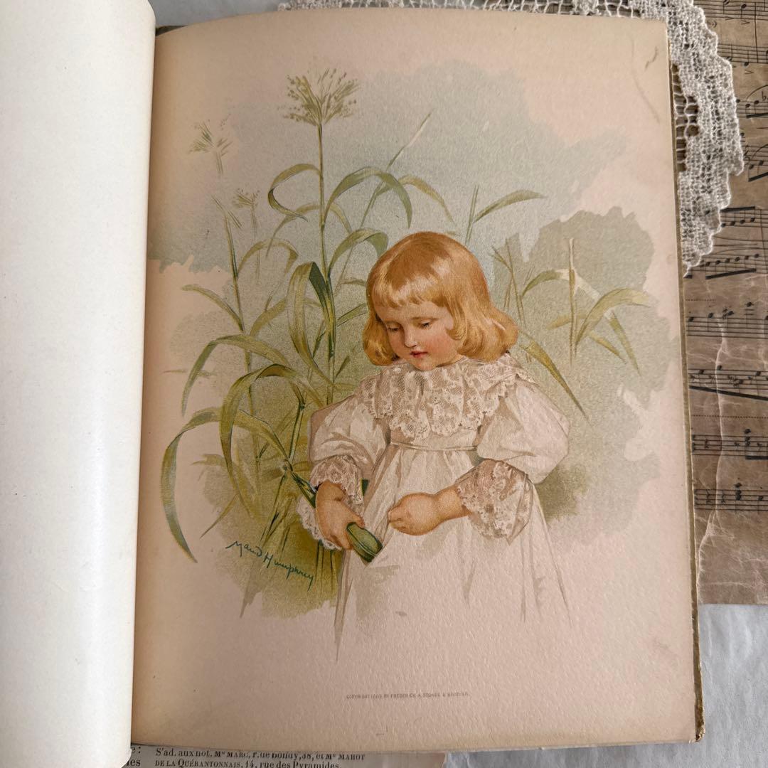 稀少1889年アンティーク美しい挿絵の絵本　洋書　古書ジャンクジャーナル額装に