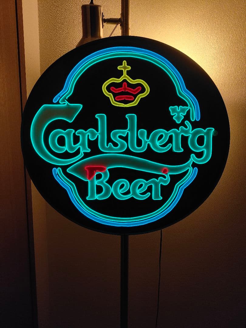 希少　Carlsberg　カールスバーグネオン看板　照明看板　φ54cm