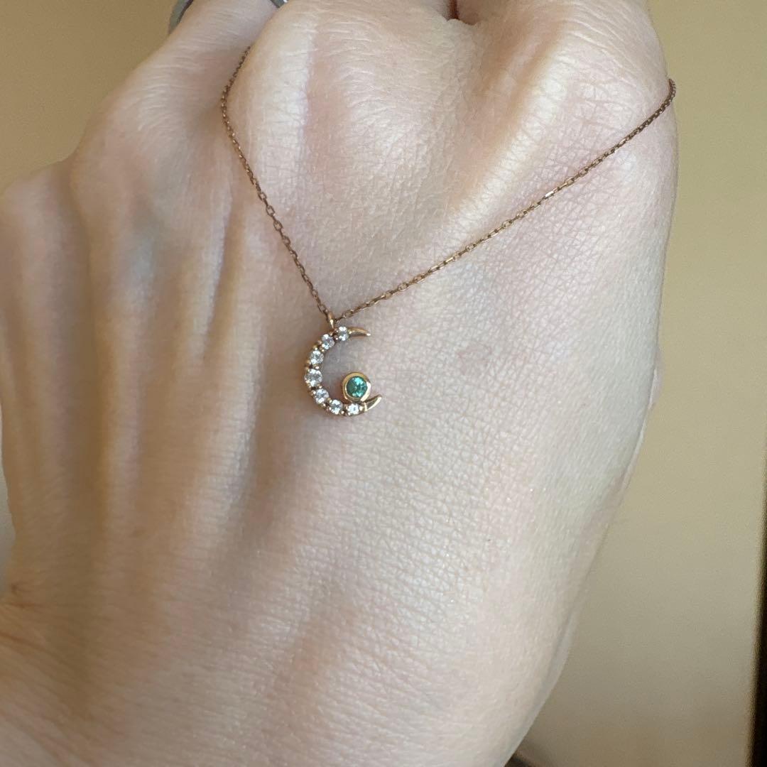 カプチーノ様　ヴァンドーム青山　k10 ダイヤ　エメラルド月ネックレス 箱付き
