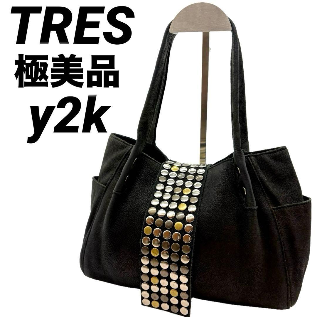 TRES y2k 00s 海外ガール 本革 スタッズ ショルダー バッグ　黒