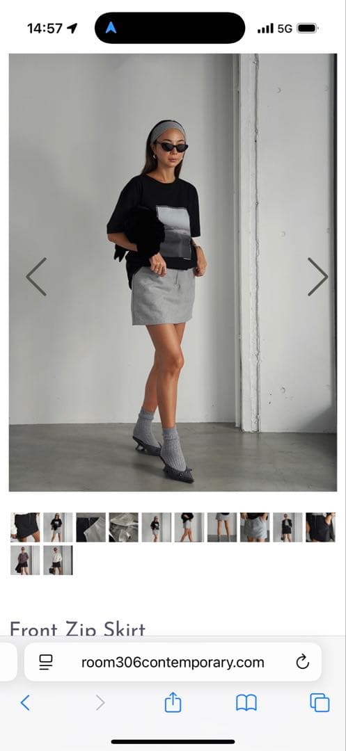 完売　room 306 コンテンポラリーグレー フロントジップ タイトスカート