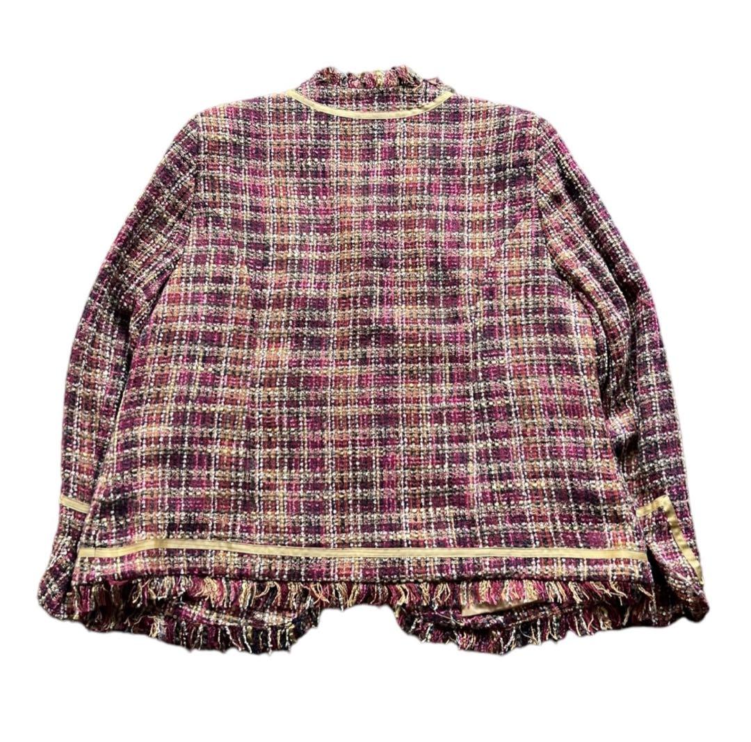 ピ*ツ様 フリンジデザインツイードチェックジャケット ピンズ付き