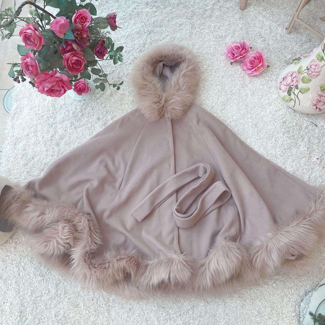 ロイヤルパーティー フードファーケープコート ZOZO限定 ピンクベージュ