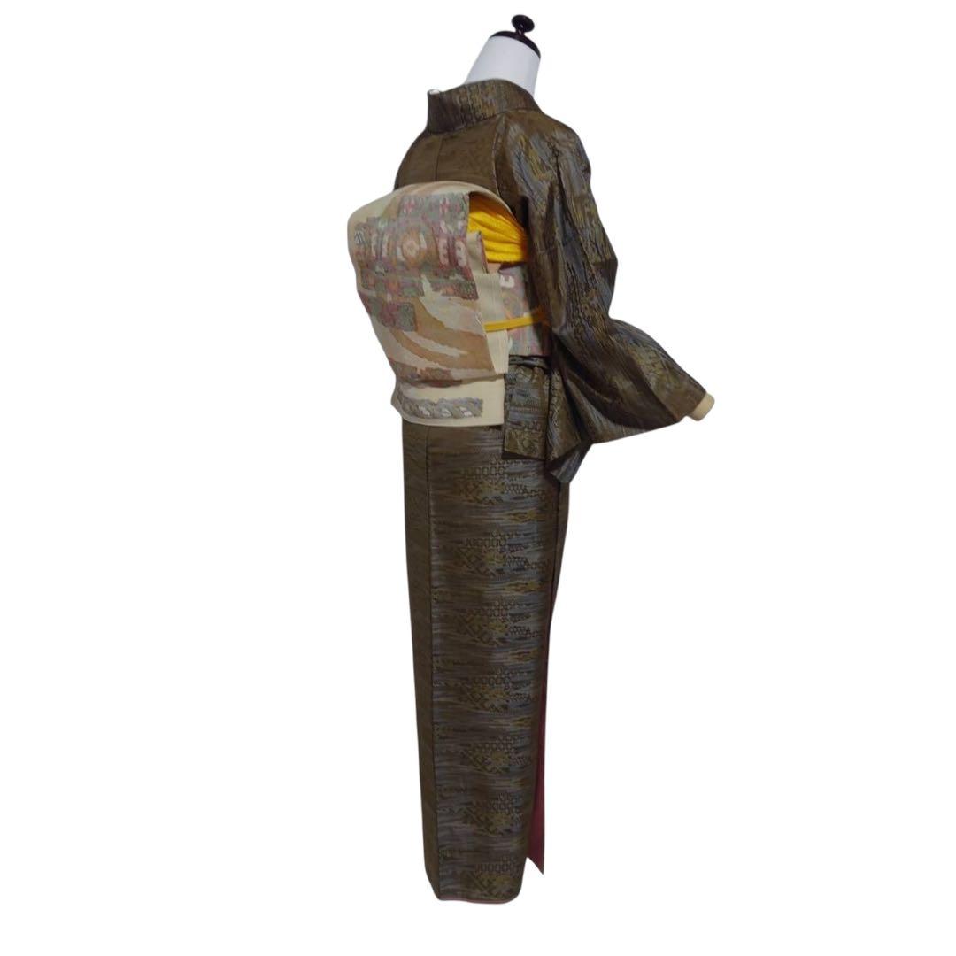 未使用近い　美品　袷　正絹　大島紬　小紋　フルセット