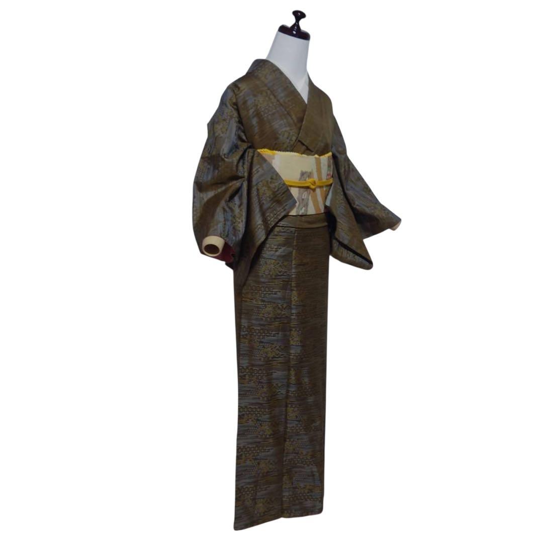 未使用近い　美品　袷　正絹　大島紬　小紋　フルセット