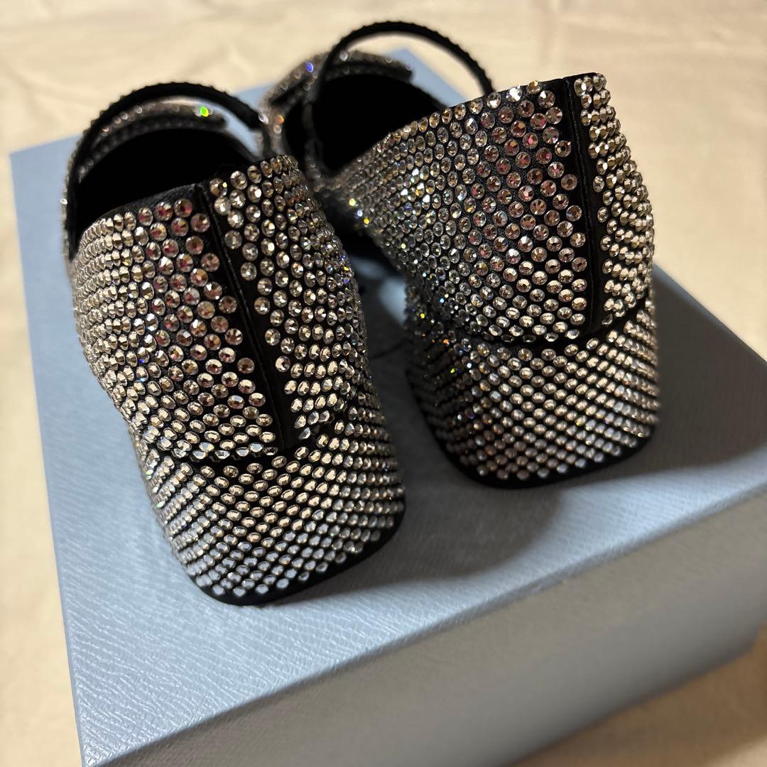 PRADA プラダ パンプス ラインストーン サテン Glow クリスタル