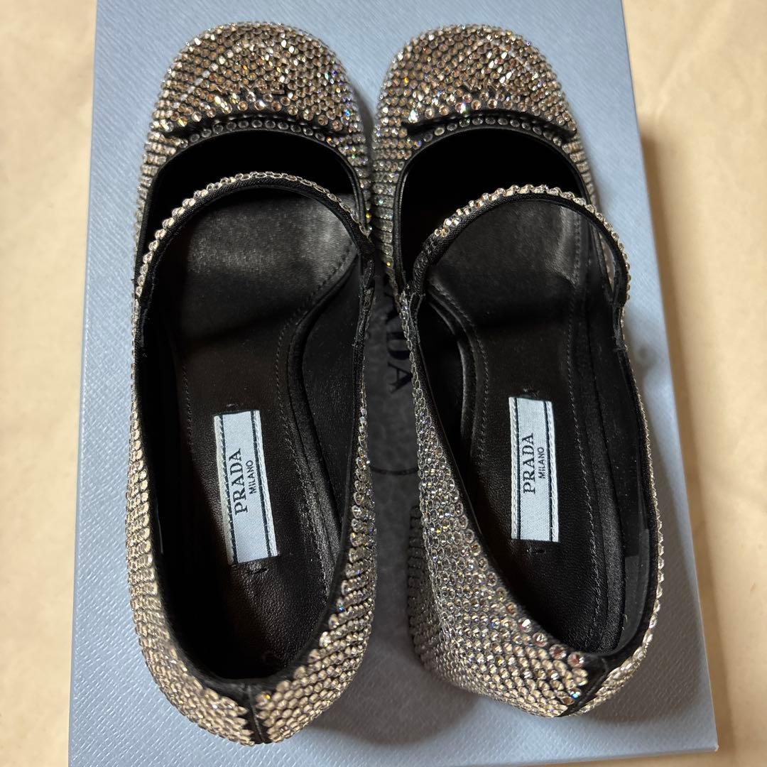 PRADA プラダ パンプス ラインストーン サテン Glow クリスタル