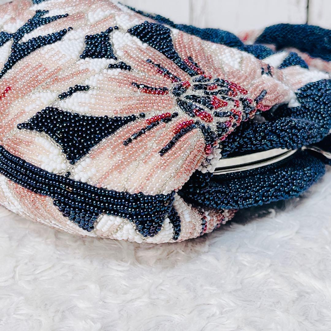 ビーズバッグ 花柄 フラワー ギャザー ハンドバッグ ヴィンテージ レトロ